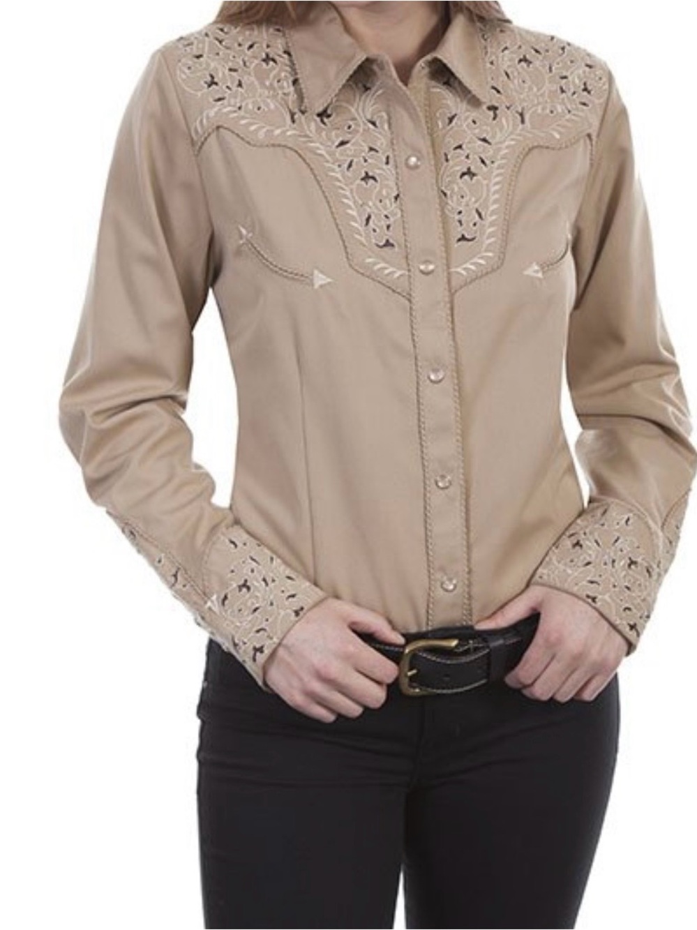 SCULLY WOMEN'S EMBROIDERED LONG SLEEVE PEARL SNAP WESTERN SHIRT - Size L